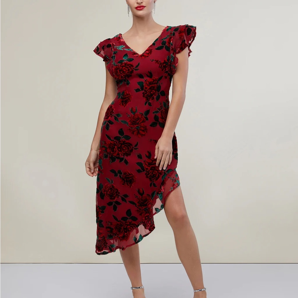 Elegant Red Floral Dress